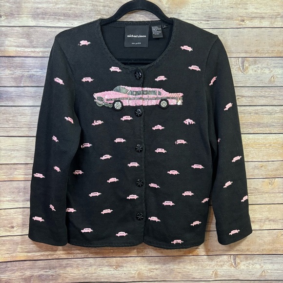 Vintage Michael Simon Pink Cadillac Cardigan - Women’s Size Small - Picture 1 of 7